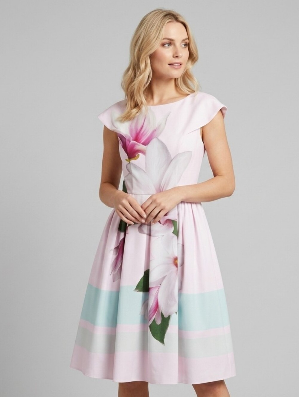 Ted Baker London Pale Pink Floral Pastel Midi Dress Tulle Underskirt 4